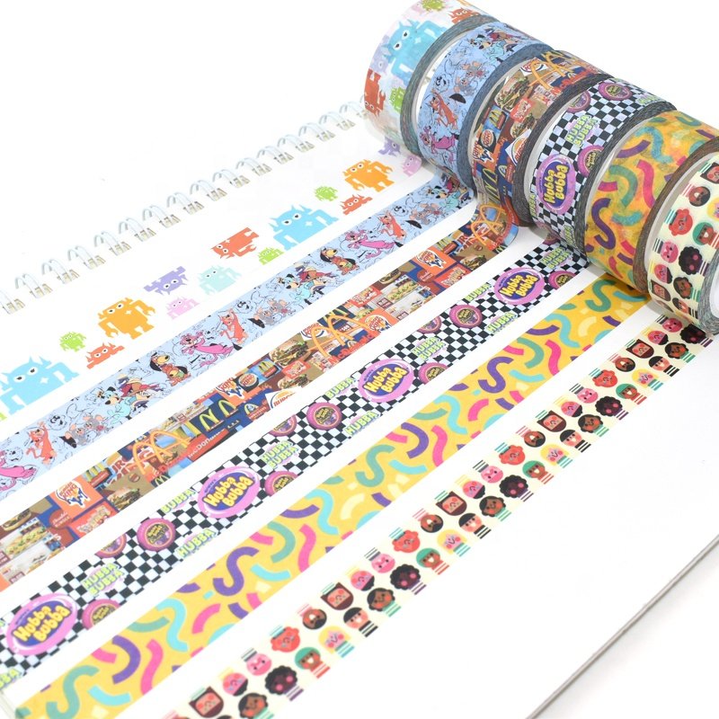 Wholesale Custom Printed 15mm Wide Waterproof Crepe Paper Washi Masking Tape 5m Length Rubber Adhesive for Packaging in Cartons