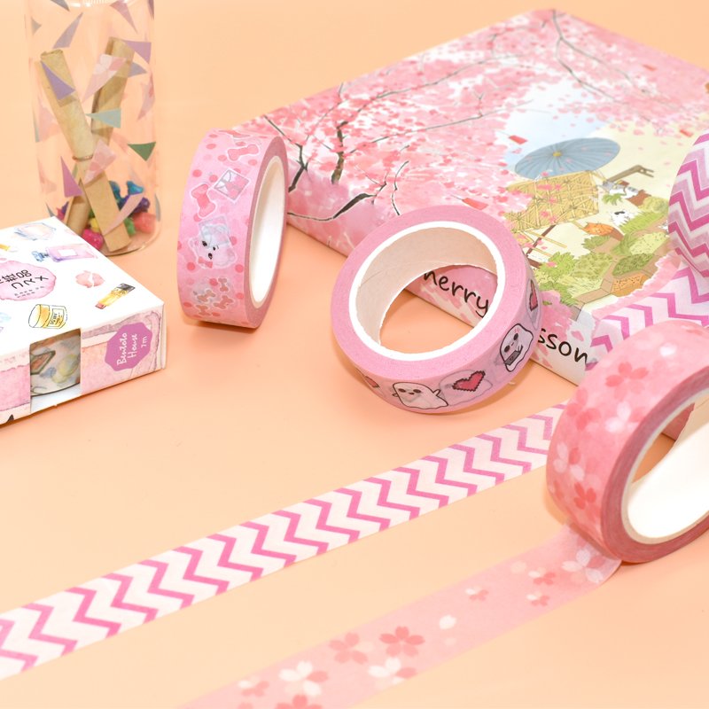 Wholesale Custom Printed 15mm Wide Waterproof Crepe Paper Washi Masking Tape 5m Length Rubber Adhesive for Packaging in Cartons