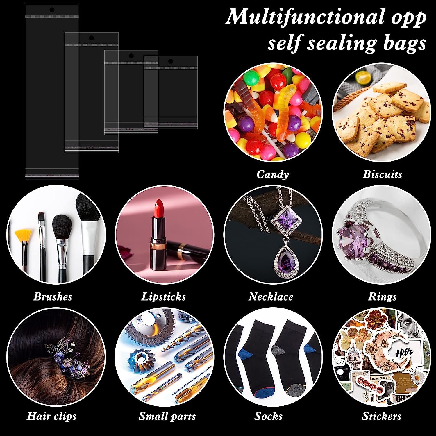 Clear Cookie Bags Resealable Cellophane Bags Self Adhesive for Packaging Gifts,Cookies,Favors, Products