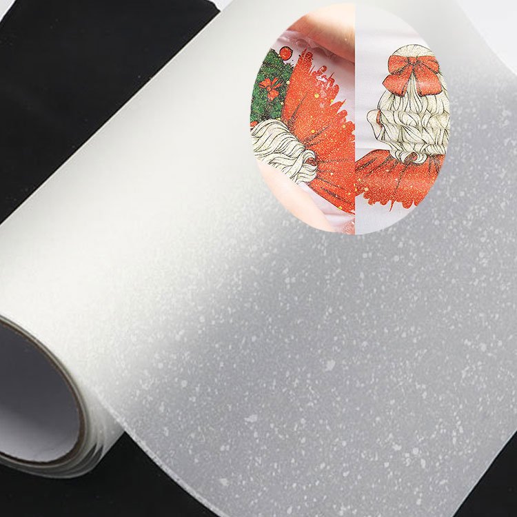 75u Matte Heat Transfer Double Side Adhesive Fine Glitter PET DTF Film A3 60 cm 100 Mtrs Roll With Glitters For Fabric