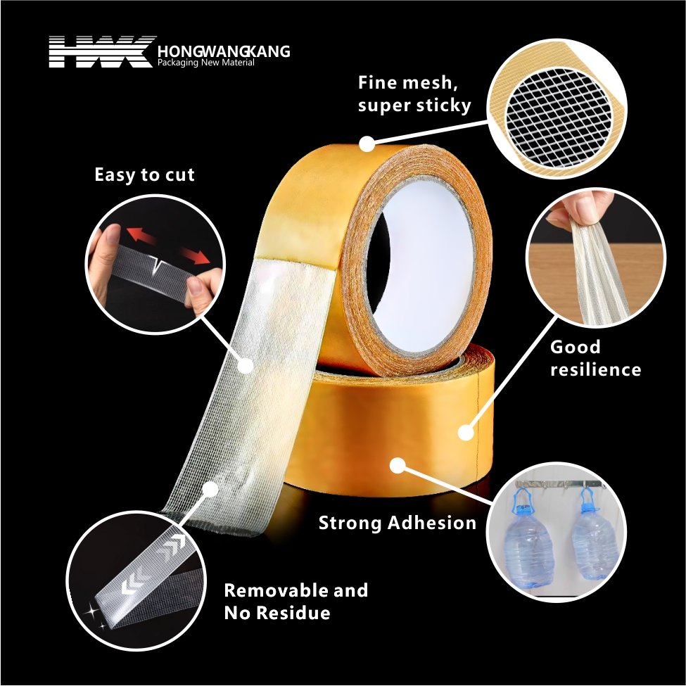 HWK Customized White/Yellow Carpet Adhesive Removable Multi-Purpose Cloth Outdoor Rugs Double Sided Tape