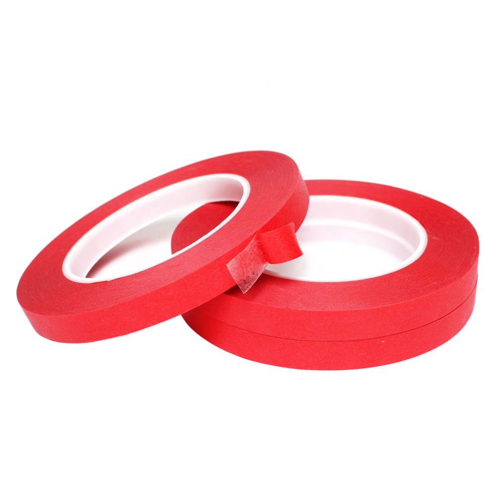 1- Recyclable High Temperature Resistant Spray Paint Masking Red Crepe Paper and PET Base with Silicone Glue Self Adhesive Tape