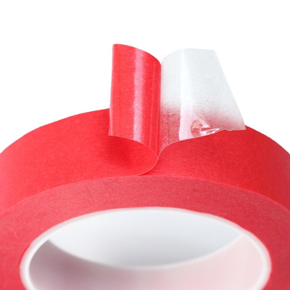 1- Recyclable High Temperature Resistant Spray Paint Masking Red Crepe Paper and PET Base with Silicone Glue Self Adhesive Tape