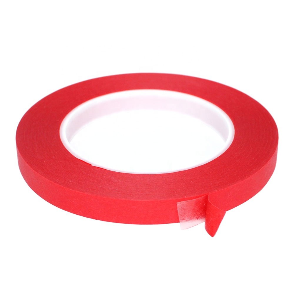 1- Recyclable High Temperature Resistant Spray Paint Masking Red Crepe Paper and PET Base with Silicone Glue Self Adhesive Tape