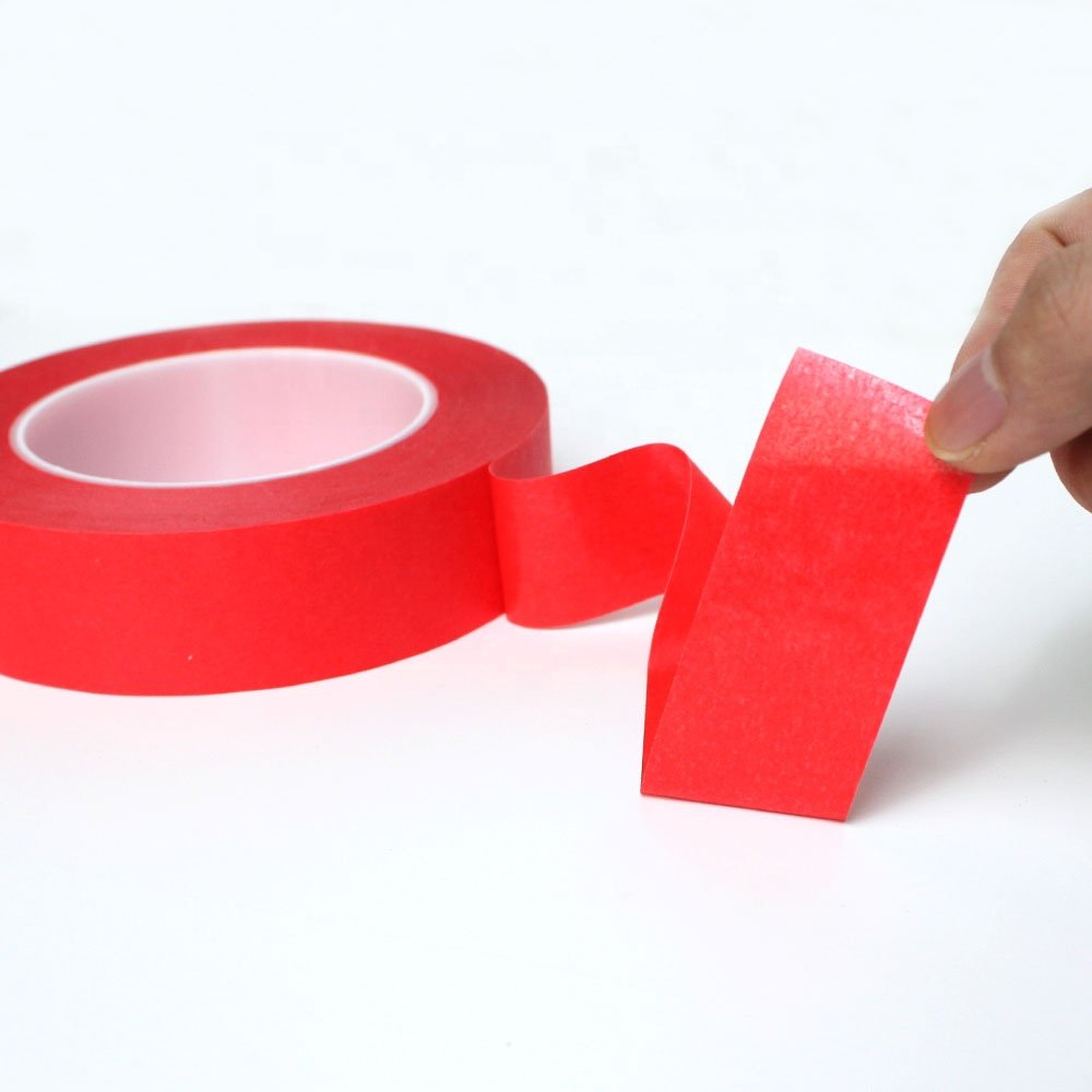1- Recyclable High Temperature Resistant Spray Paint Masking Red Crepe Paper and PET Base with Silicone Glue Self Adhesive Tape
