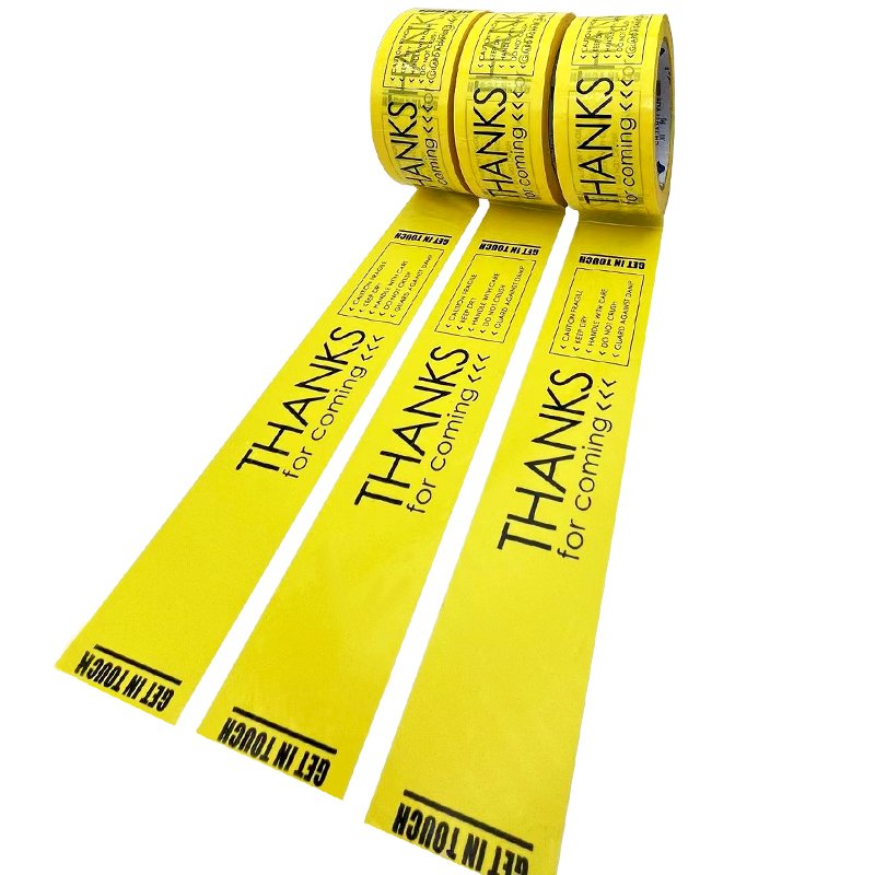 Packing Tape Thank You Custom Self Adhesive Tape with Thank You Printed Tape Roll Yellow Waterproof Acrylic Bopp Household