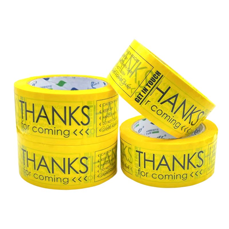 Packing Tape Thank You Custom Self Adhesive Tape with Thank You Printed Tape Roll Yellow Waterproof Acrylic Bopp Household
