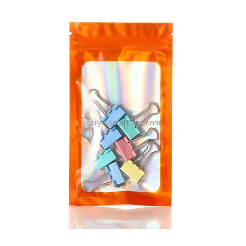 Cailyn Customized Holographic Resealable Sealed Storage Ziplock Laser Packaging Hologram Bags Cosmetic Security Lipstick Pouch