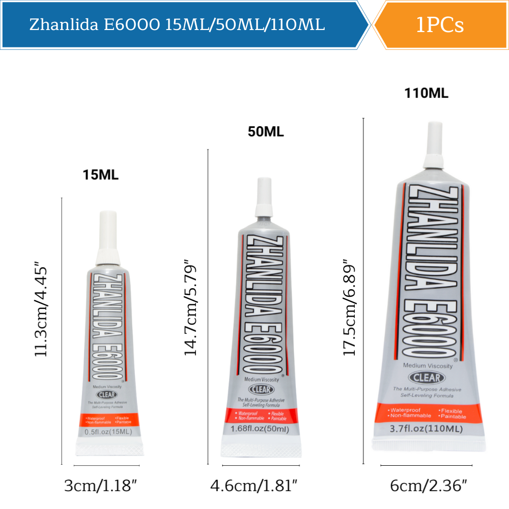 Zhanlida E6000 Clear Contact Adhesive With Precision Applicator Tip - 110ml 50ml 15ml E6000 Glue Adhesive