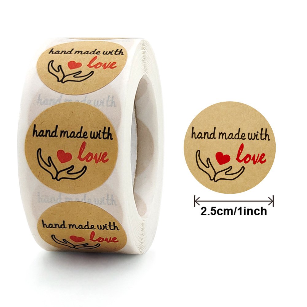 1 inch Hand Made With Love Sealing Stickers Roll Round Self Adhesive Labels For Packaging Gift Decoration Stickers Etiquetas