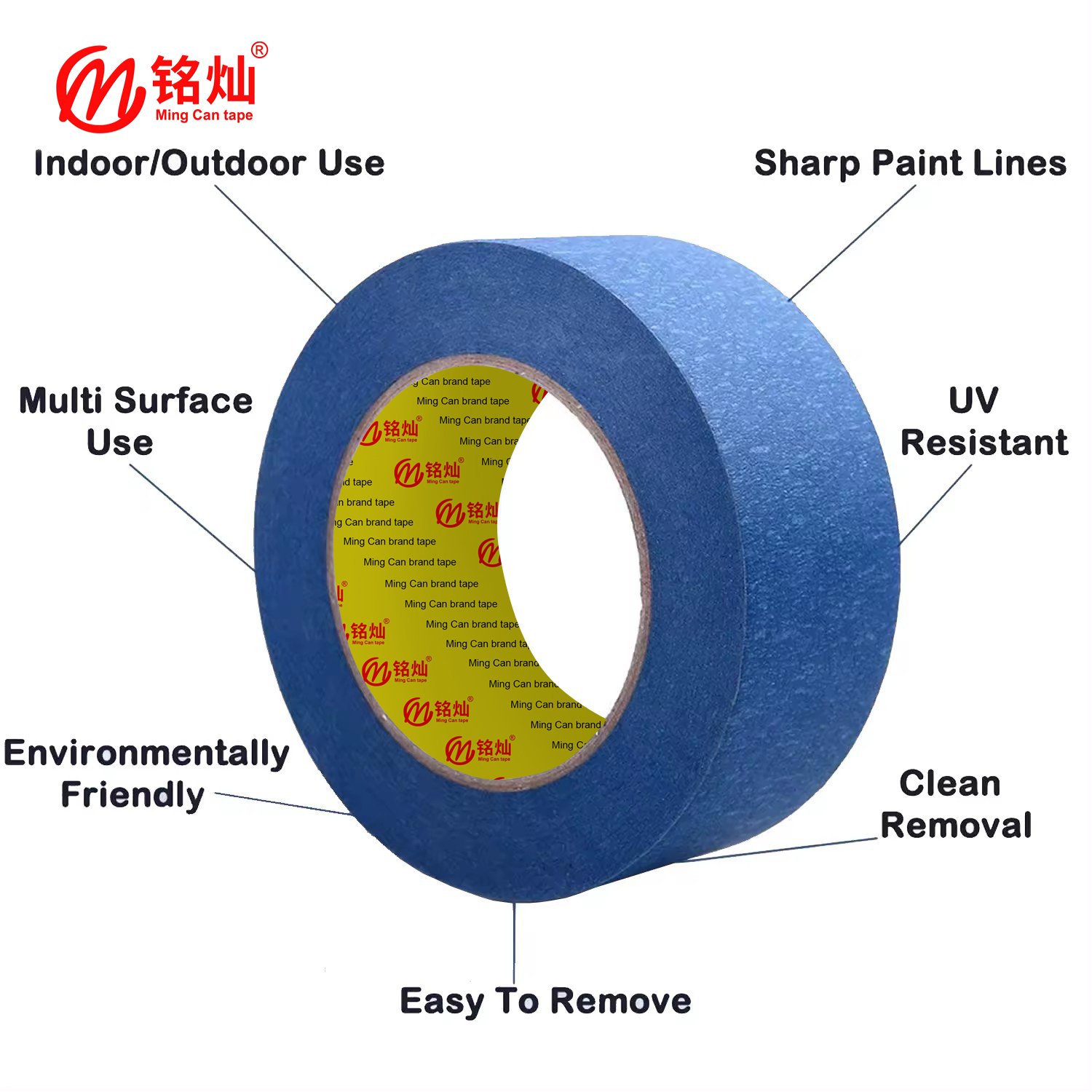 Custom wide printed 2 inch blue painters painting paint masking tape roll tape masking and raw material