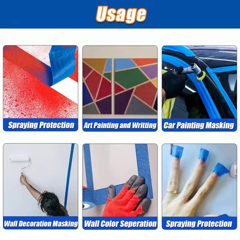 Custom wide printed 2 inch blue painters painting paint masking tape roll tape masking and raw material