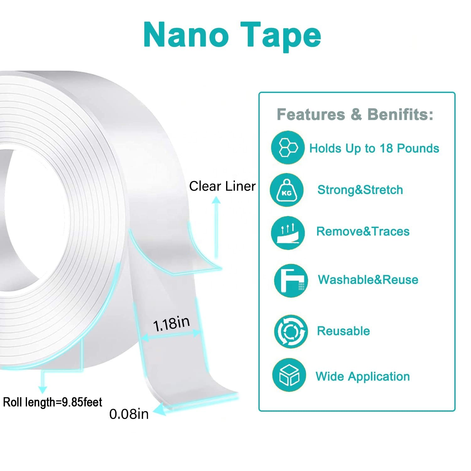 Washable Removable Pu Gel Ivy Grip Waterproof Double Sided Transparent Reusable Adhesive Nano Tape