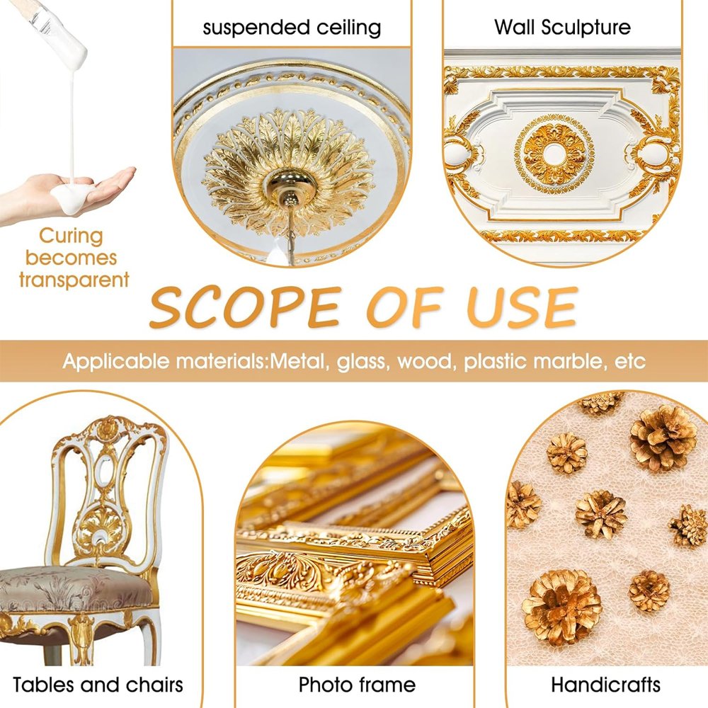 Timesrui Gold Leaf Kit Gilding Adhesive 100ml Set, Water Based Adhesive and Protective Varnish Whit Gold Leaf Sheet Craft