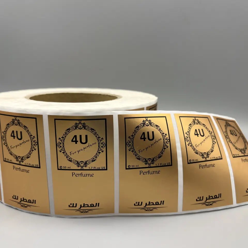 Custom Deluxe Gold Stamping Paper Printing Vinyl Label Waterproof Personalized Cosmetic Perfume Candle Glossy Excellent Adhesion