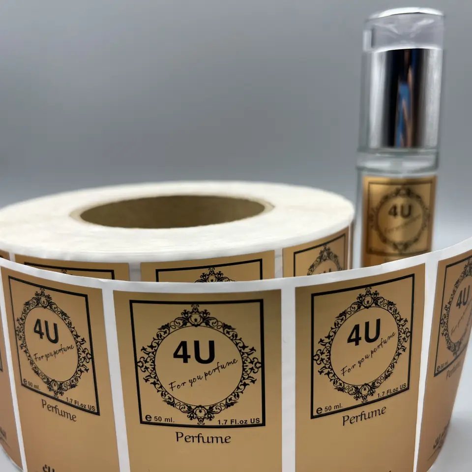 Custom Deluxe Gold Stamping Paper Printing Vinyl Label Waterproof Personalized Cosmetic Perfume Candle Glossy Excellent Adhesion