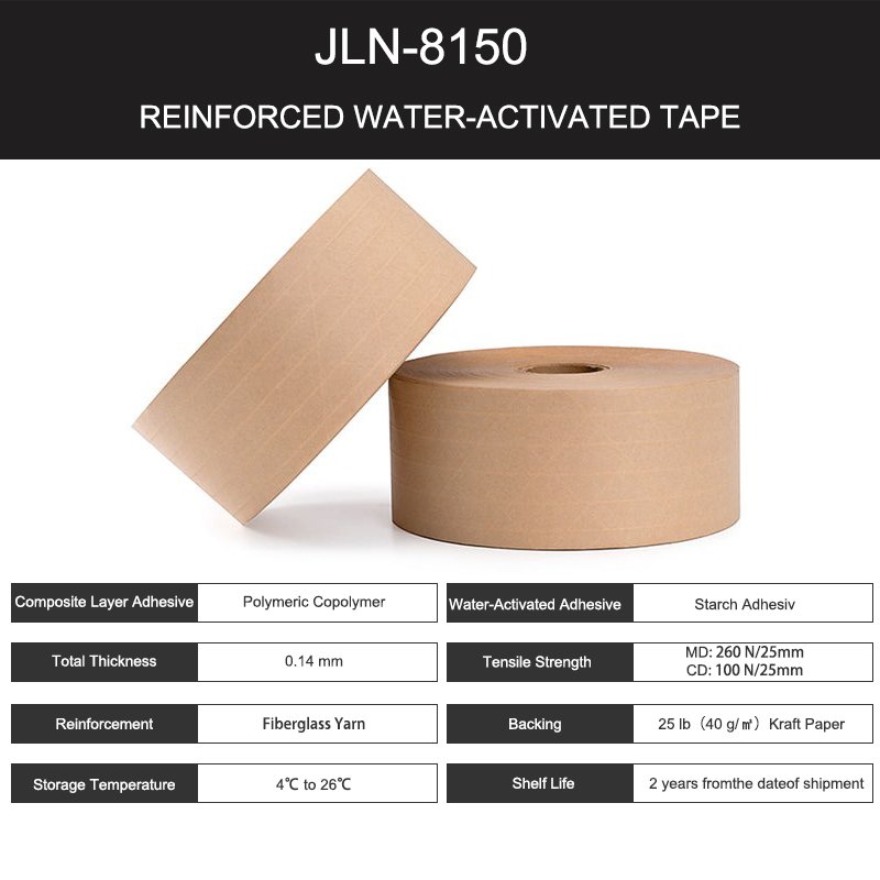 JL3 Manufacturer Wholesale ECO-friendly Custom Adhesive Tape Kraft Paper Tape Reinforced Package Shipping Water Activated Tape