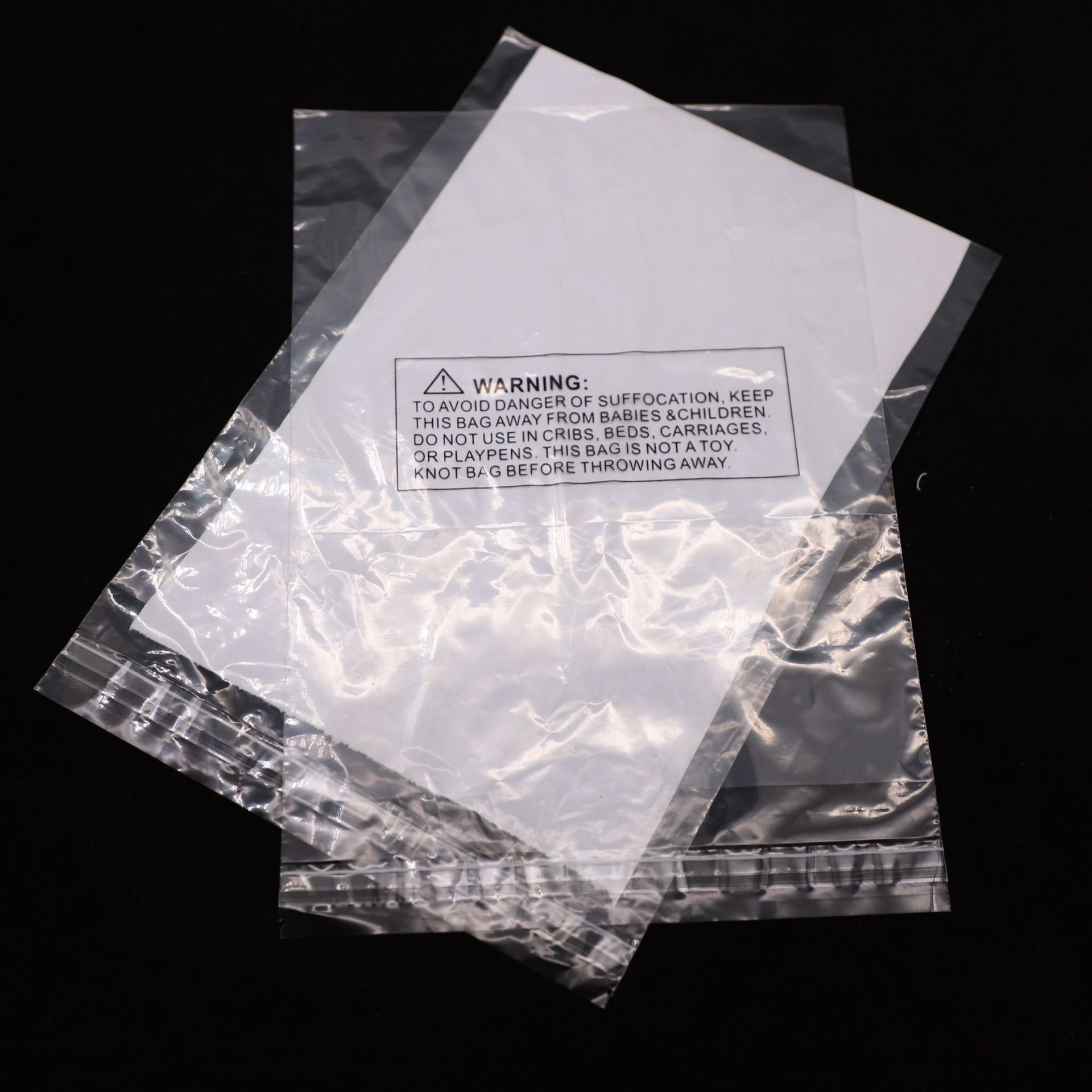 Custom logo printed clear transparent poly self adhesive seal pe ldpe flat bag plastic bags with suffocation warning