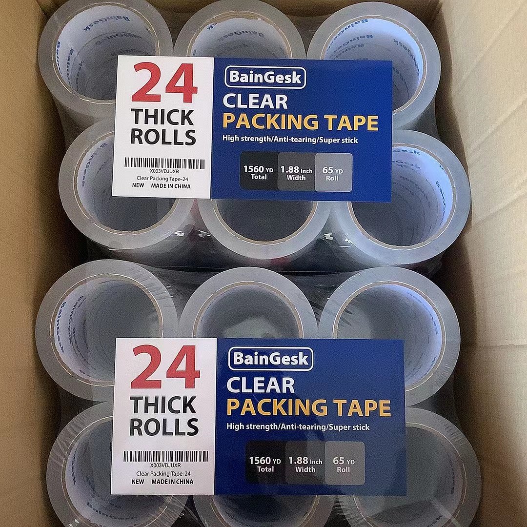 Clear Packing Tape 65 Yards per Roll 2 " Wide 52mic Thick 24roll shrink total 1560yd Acrylic Adhesive Heavy Duty Tape for Box