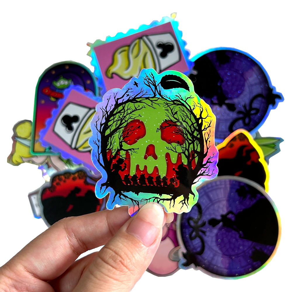 Custom Logo UV-Proof Waterproof Die Cut Sticker Label Premium Glossy Vinyl PVC Holographic round Adhesion Sticker No MOQ