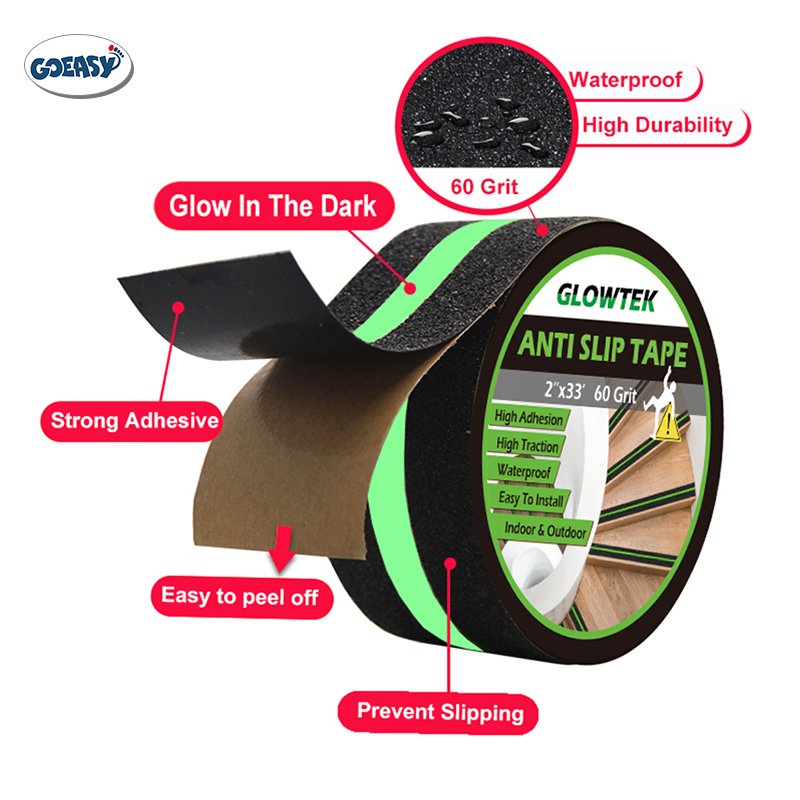 GOEASY 3M 2Inch * 60Ft Safety Walk Black Phosphorescent Flurosent Non Slip Sheet Anti Slip Tape For Stairs