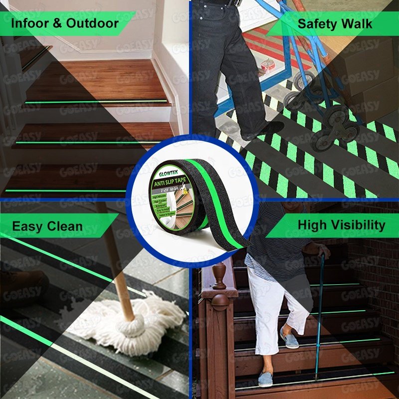 GOEASY 3M 2Inch * 60Ft Safety Walk Black Phosphorescent Flurosent Non Slip Sheet Anti Slip Tape For Stairs
