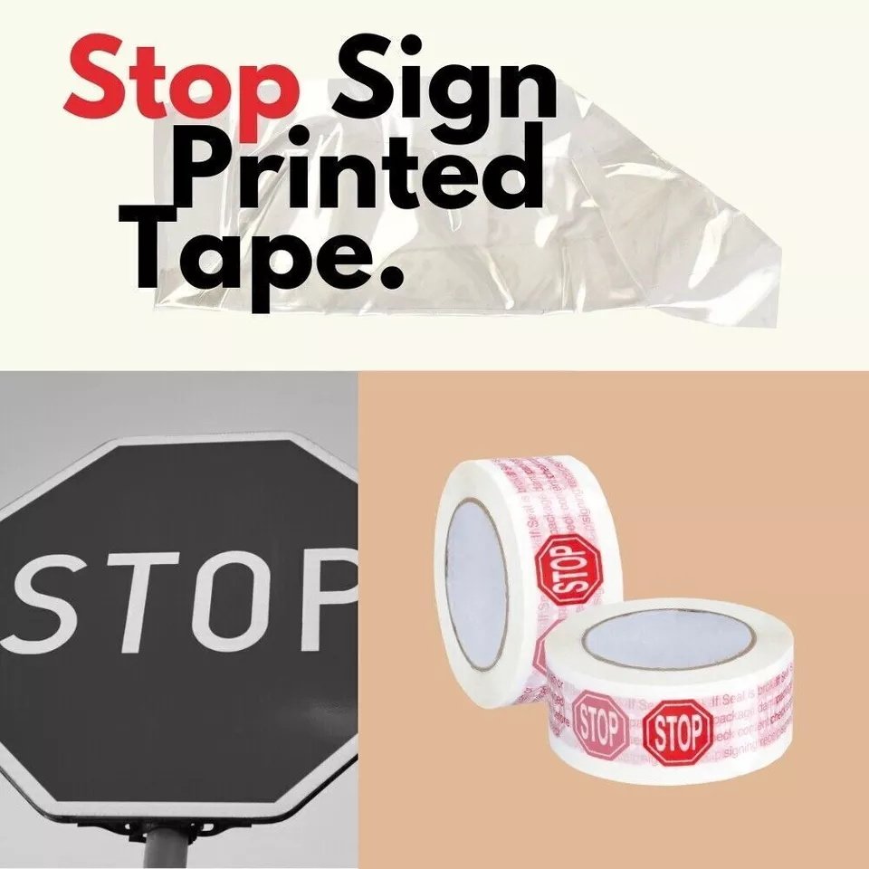 Customized Logo Stop sign Printed Tape BOPP Strong Adhesive Packaging Sealing Tape Single Sided Hot Melt for Carton Sealing