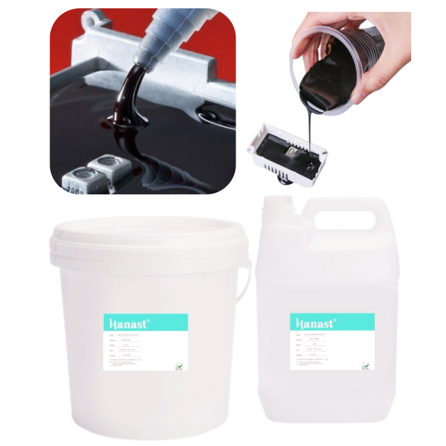 High Quality High Hardness Waterproof Flame Retardant Black Electronic Component LED PCB Epoxy Potting Adhesive 5:1 AB Glue