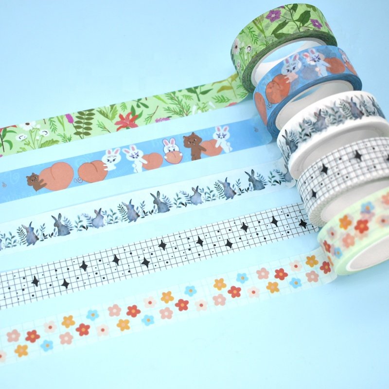 Best Selling 10m Custom Printed Cute Cats Masking Tape Acrylic Adhesive Paper Sticker for Scrapbooking and Gift Packing
