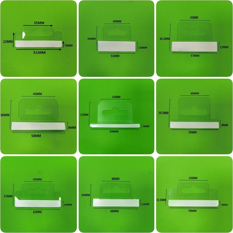 Airfoil Euro Hole Clear Hang Tab Thickness 0.4MM Retail Display Triangle Round Hole Rack Adhesive Plastic Hooks