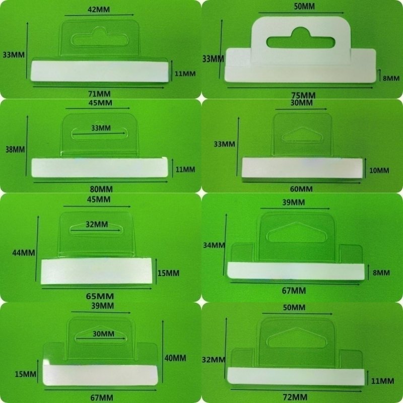 Airfoil Euro Hole Clear Hang Tab Thickness 0.4MM Retail Display Triangle Round Hole Rack Adhesive Plastic Hooks