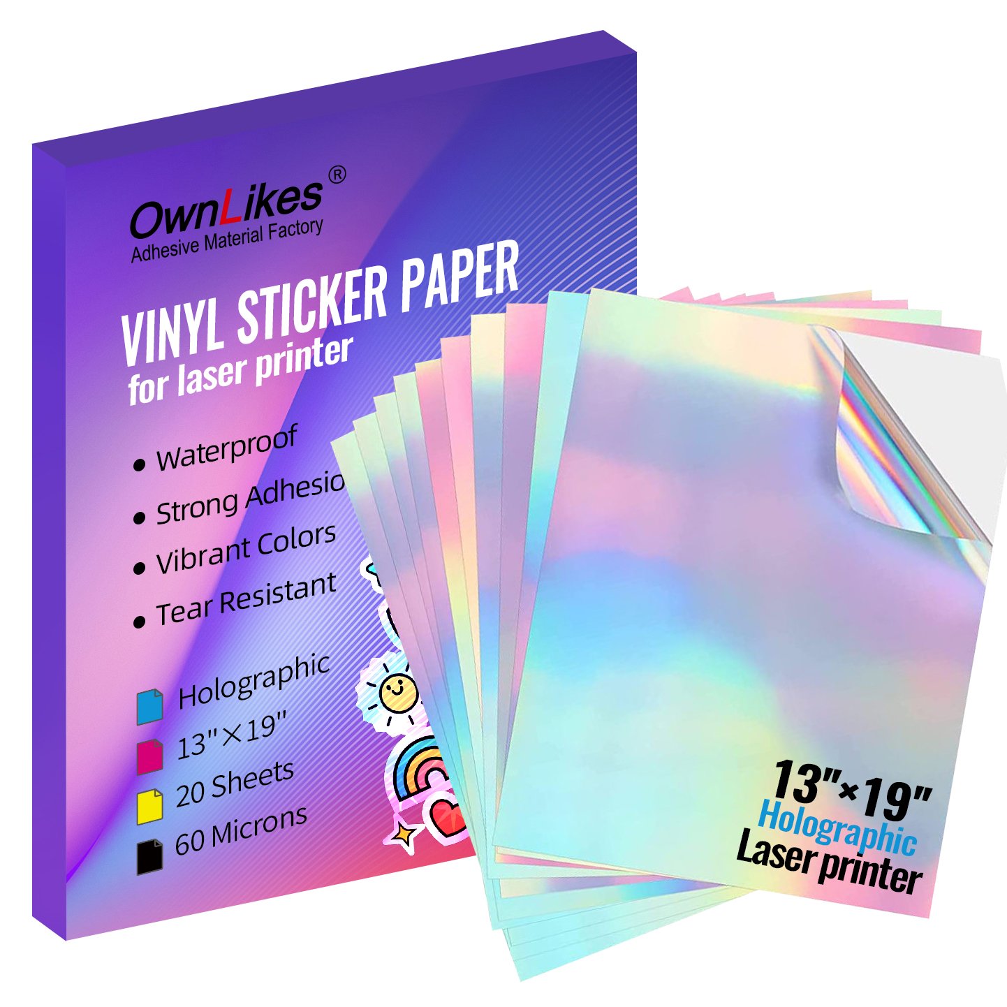 Custom Printed 13\"*19\" A4/A3 Size Glossy Vinyl Sticker Paper 8.25\" X 11.7\" for Laser Printer Acrylic Adhesive for Masking