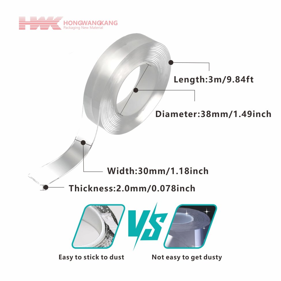 HWK Strong Viscosity Removable Double Sided Washable Adhesive Tape Strips Gel Magician Nano Tape Transparent Waterproof Acrylic