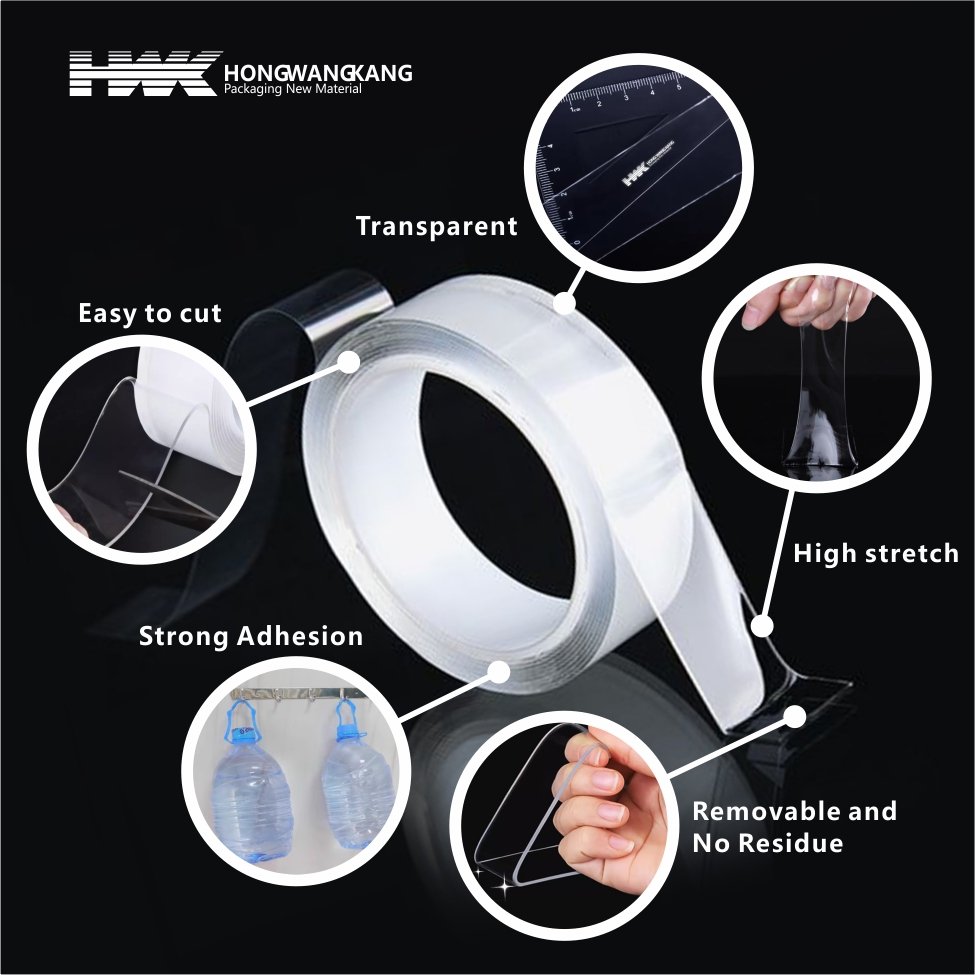 HWK Strong Viscosity Removable Double Sided Washable Adhesive Tape Strips Gel Magician Nano Tape Transparent Waterproof Acrylic