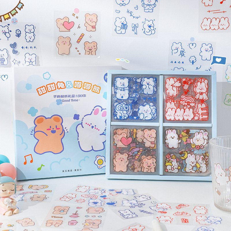100Pcs-Box Cute Cartoon Animals Stickers washi tape Scrapbooking Journal Album Adhesive Paper & Film