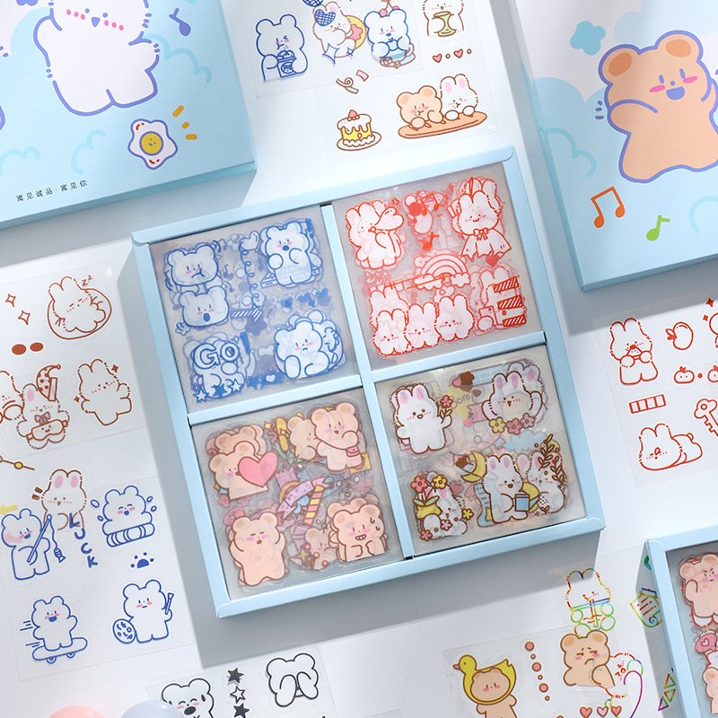 100Pcs-Box Cute Cartoon Animals Stickers washi tape Scrapbooking Journal Album Adhesive Paper & Film