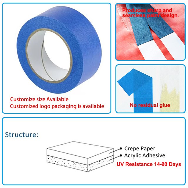 Oem Specifications China Wholesale Masking Blue 3Mm 2090 Painters Crepe Washi Paper Adhesive Tape For Painting