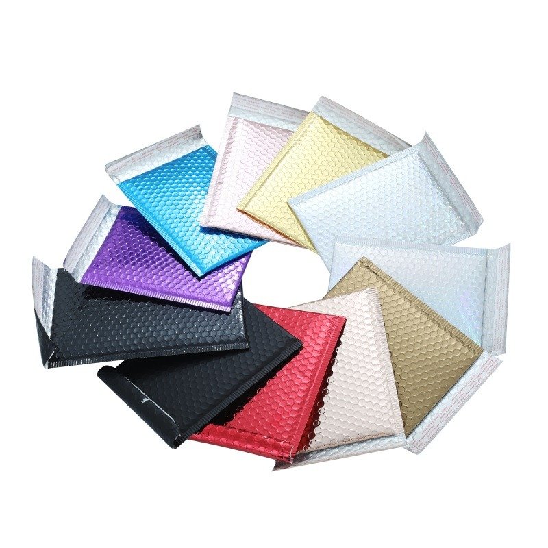 Custom Your Brand Logo Gold Metallic Mailer Envelope Padded Postal Satchels Bubble Packaging Shipping Mailing Bags
