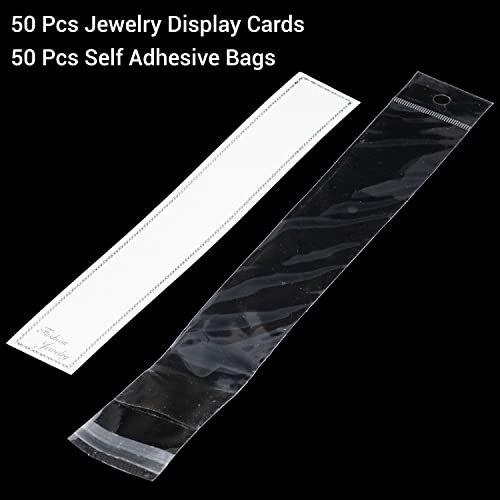 Jewelry Display Cards with Plastic Self Adhesive Bags Extra Long White Paper Showing Tags for Bracelet Necklace Card Holders