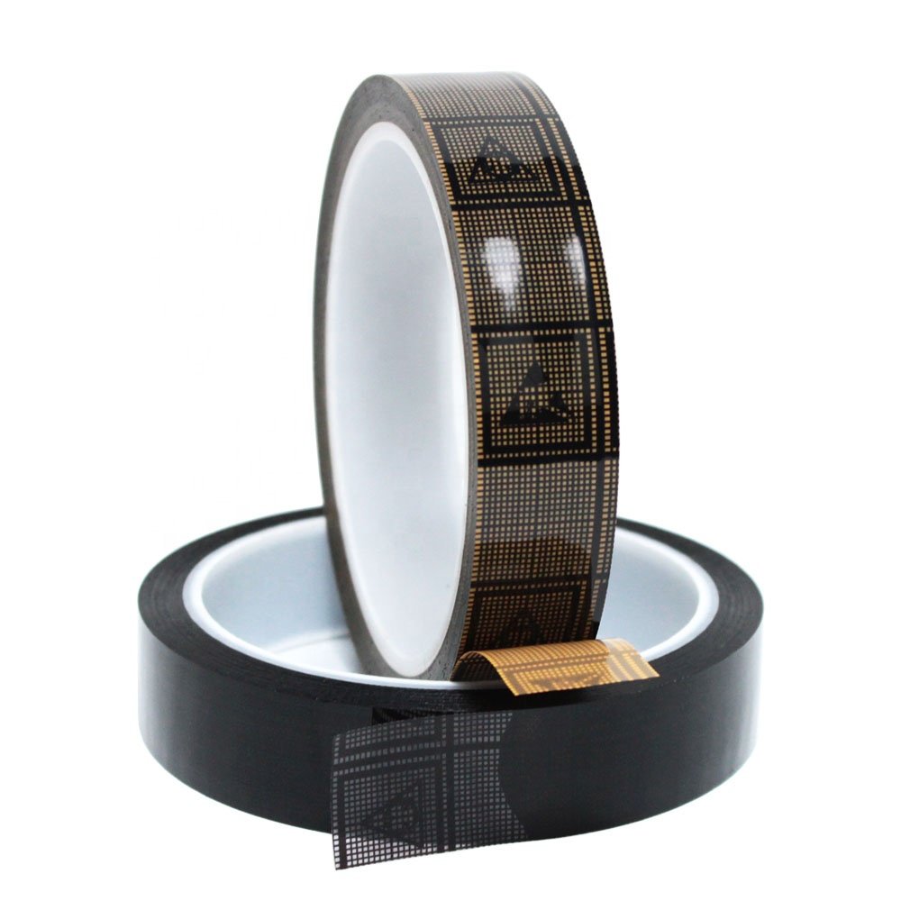 4- Yellow Black Color Mesh EMI Shield Conductive Protection Low Static Anti-Static OPP Film Grid ESD Self Adhesive Tape