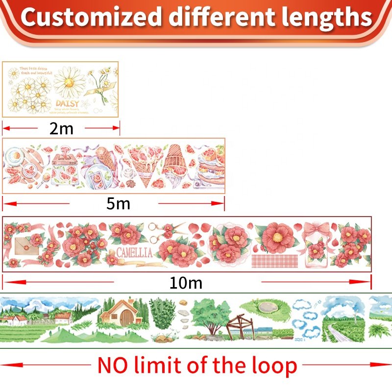 Printing Pretty Florals Washi Tape Set 50mm 60mm Wide Pet Tape With custom loop infinitely patton