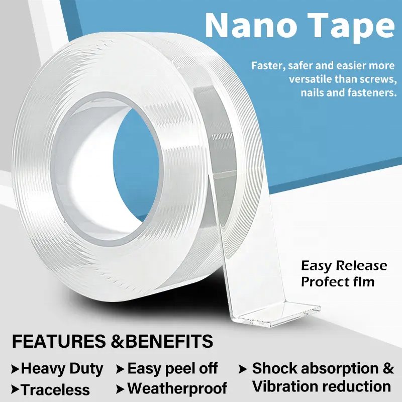Reusable Transparent Nano Adhesive Tape Strong Wall Double Sided Washable Masking Tape for Home and Office
