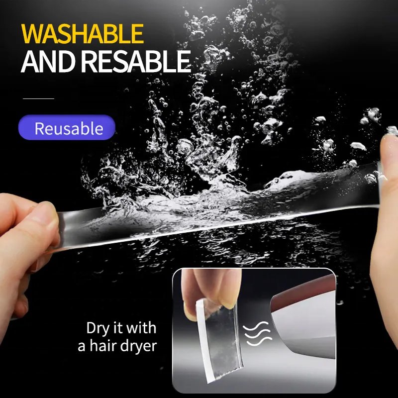 Reusable Transparent Nano Adhesive Tape Strong Wall Double Sided Washable Masking Tape for Home and Office