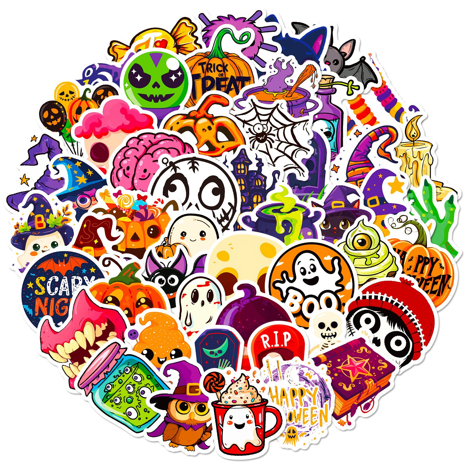 Halloween DIY Luggage & Laptop Stickers Cute Ghost Spider Bat Cartoon Doodles Adhesive Paper & Film for Personalization