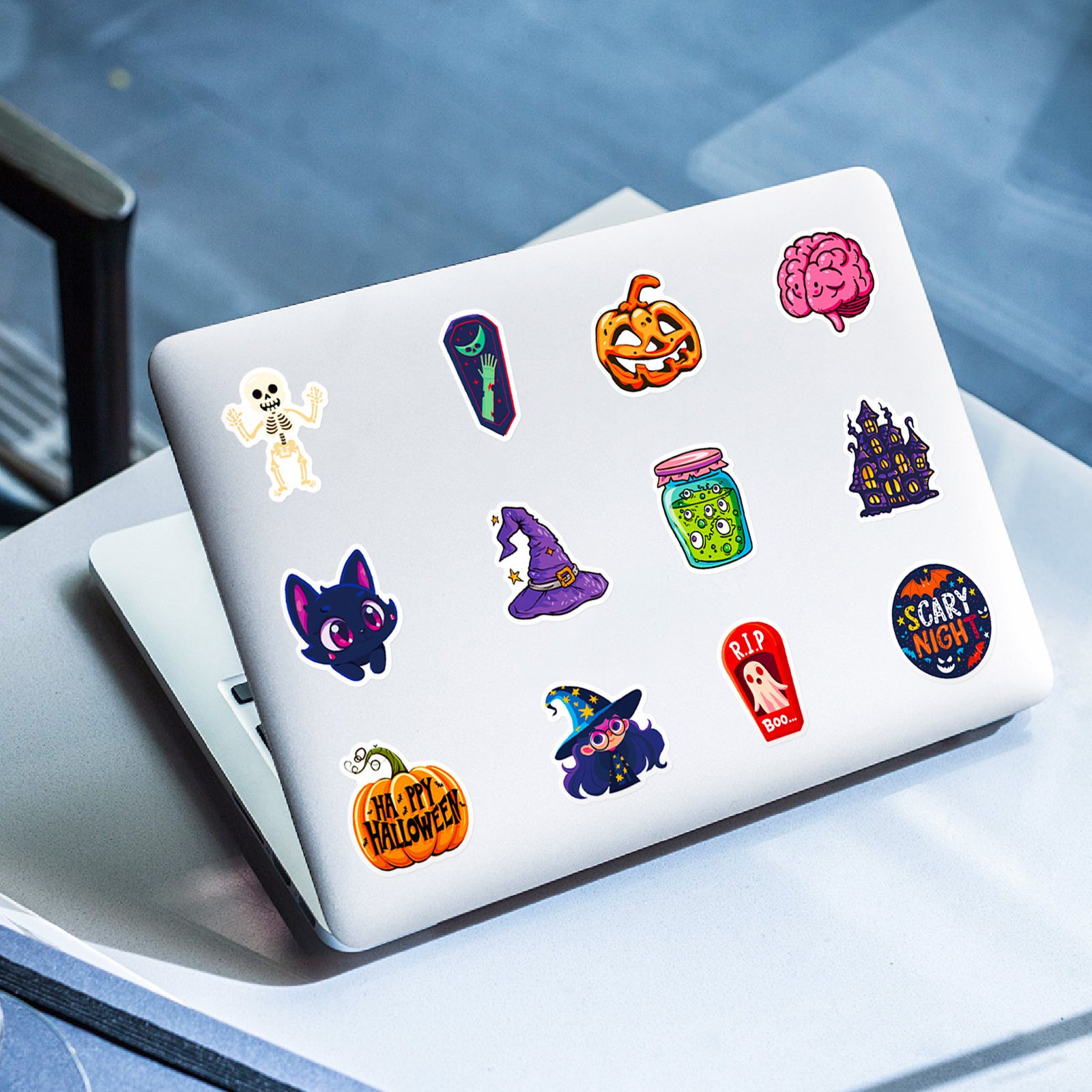 Halloween DIY Luggage & Laptop Stickers Cute Ghost Spider Bat Cartoon Doodles Adhesive Paper & Film for Personalization