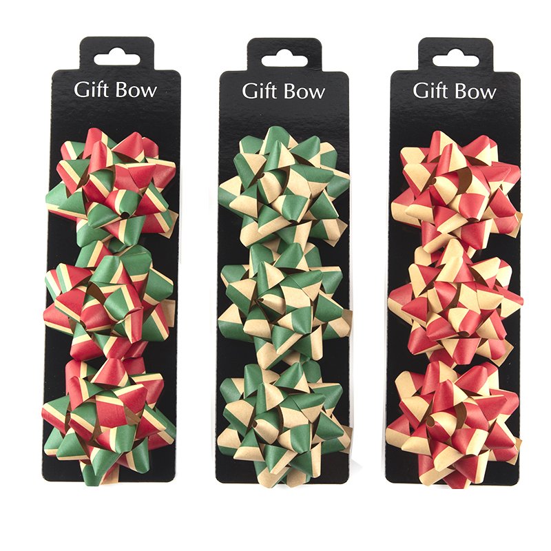 Wholesale High Quality 3inches 3PK Kraft Paper Self Adhesive Ribbon Bow for Christmas Gift Box Packing