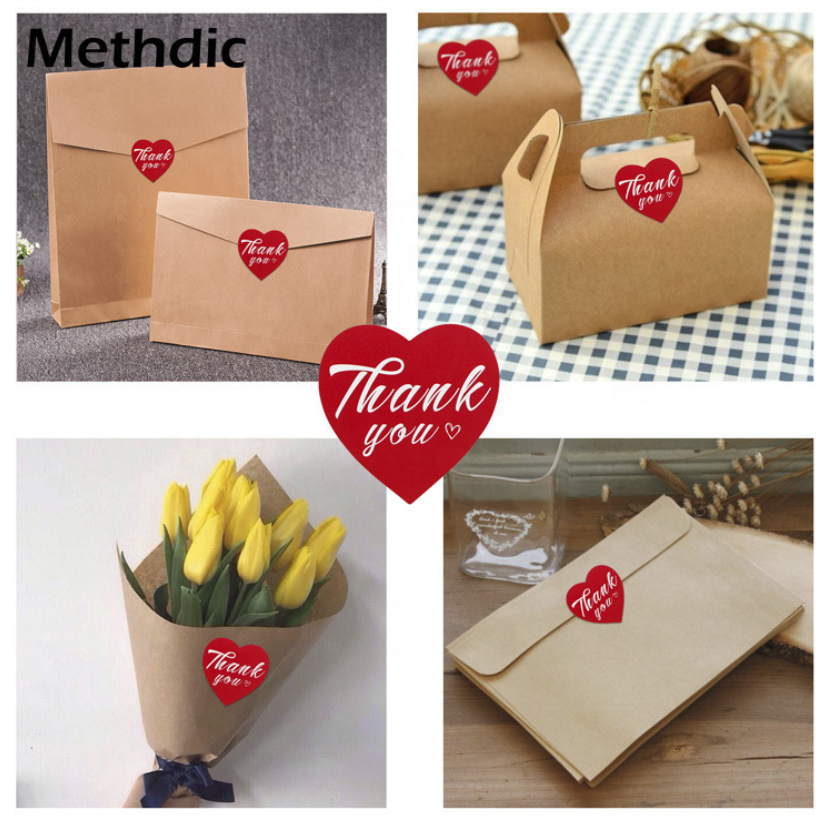 1.5 Inch Heart Shape Thank You Stickers Roll Adhesive Labels For Packaging Decorative Envelope Sealing Stickers Etiquetas