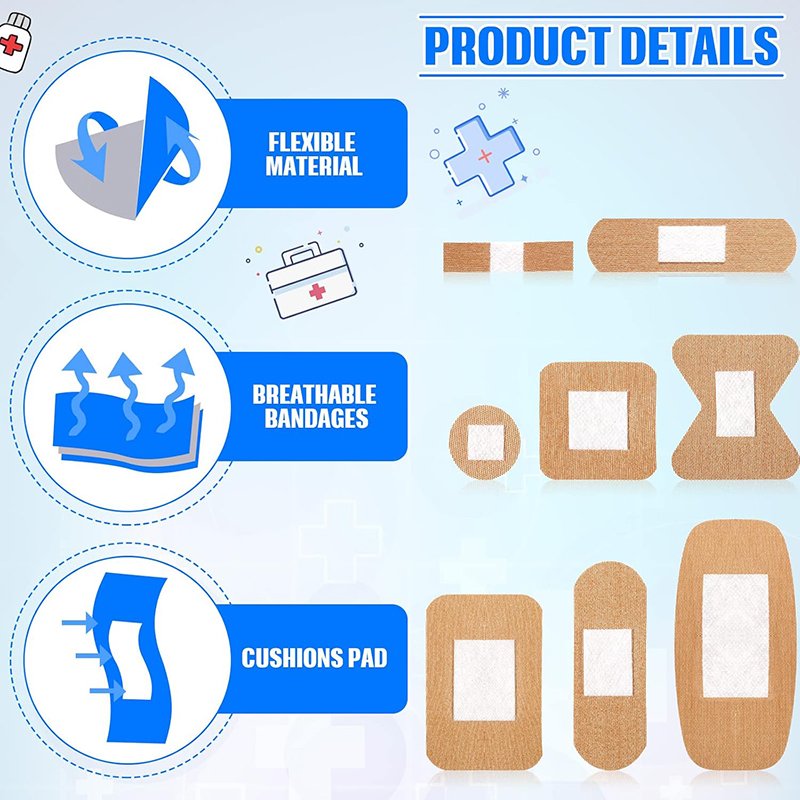 Assorted Sizes Band aid Strips Adhesive Bandages Wound Plaster for First Aid and Wound Care