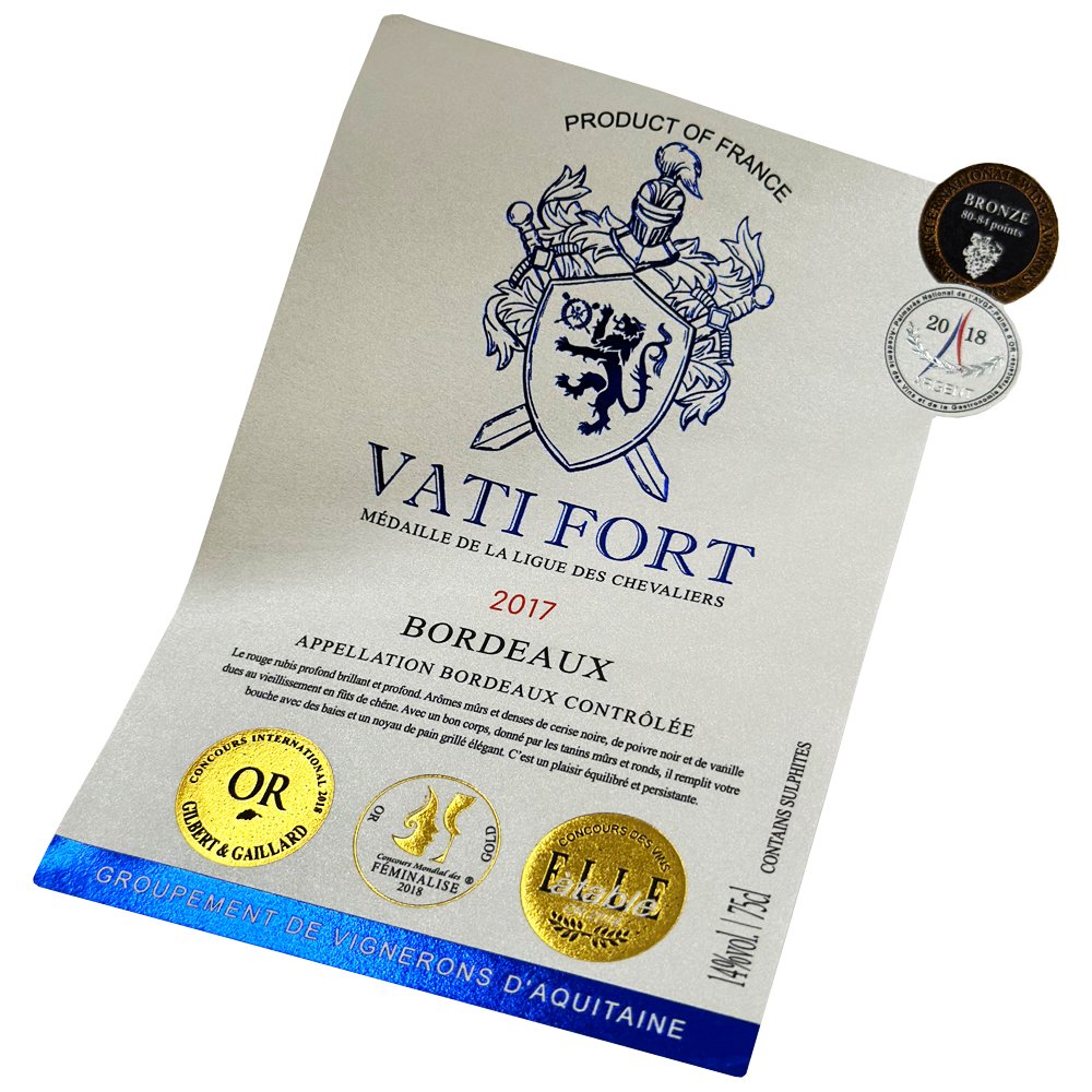 Personalized Custom Brand Logo Foil Gold Label Printing Stickers Packaging Self Adhesive PVC Die Cut Wine Labels Sticker