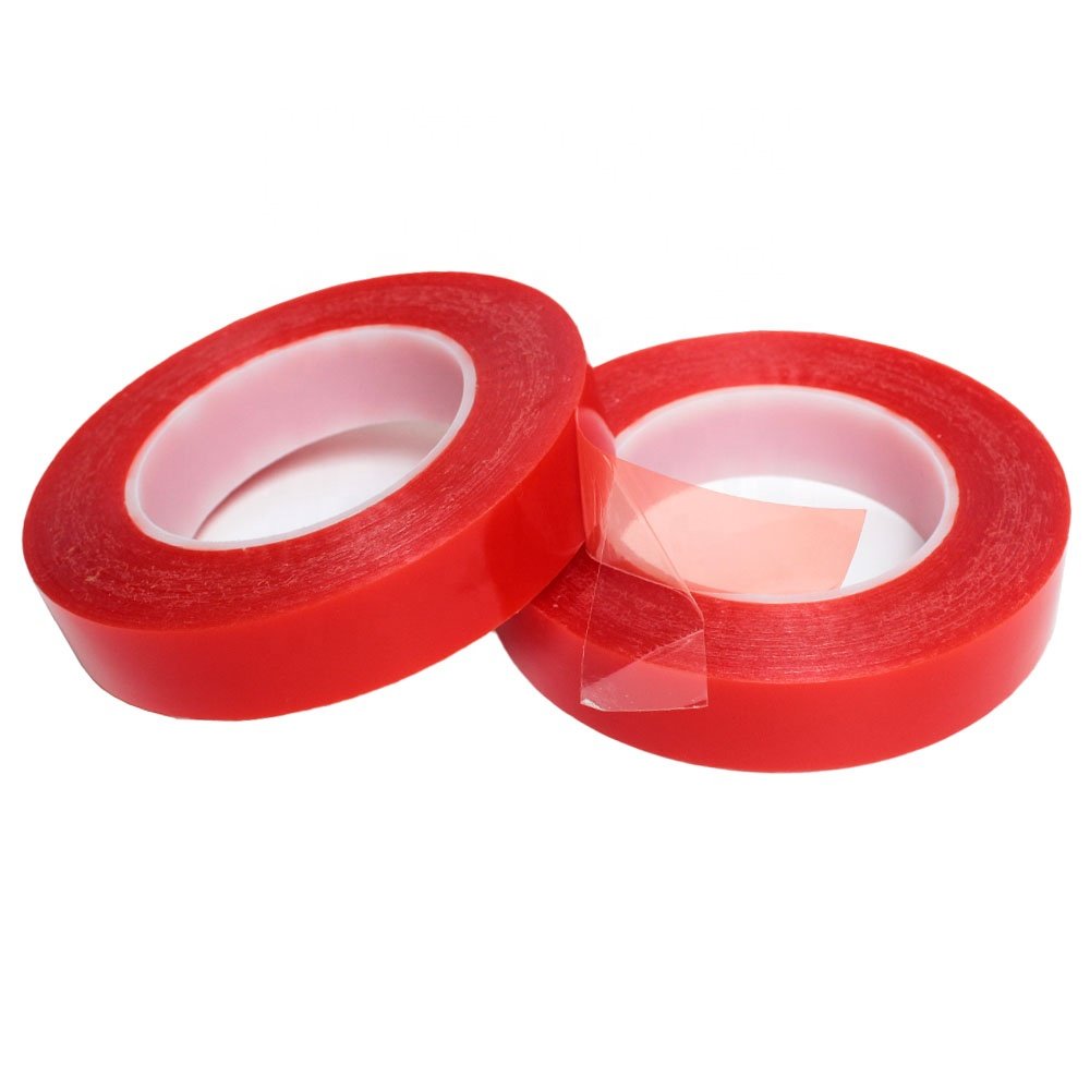 2- Recyclable Heat Resistant Red Release Liner Clear Transparent Polyester PET Film Double Sided Self Adhesive Tape